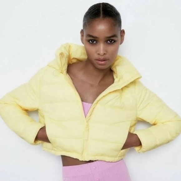 Zara Jackets & Coats Zara Yellow Cropped Puffer Poshmark